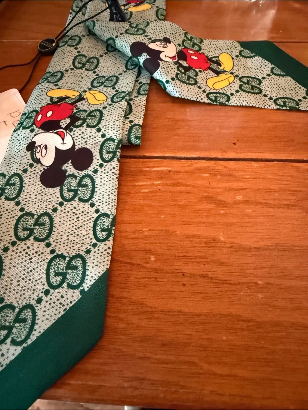 Gucci Kids Green Mickey Mouse Silk Tie